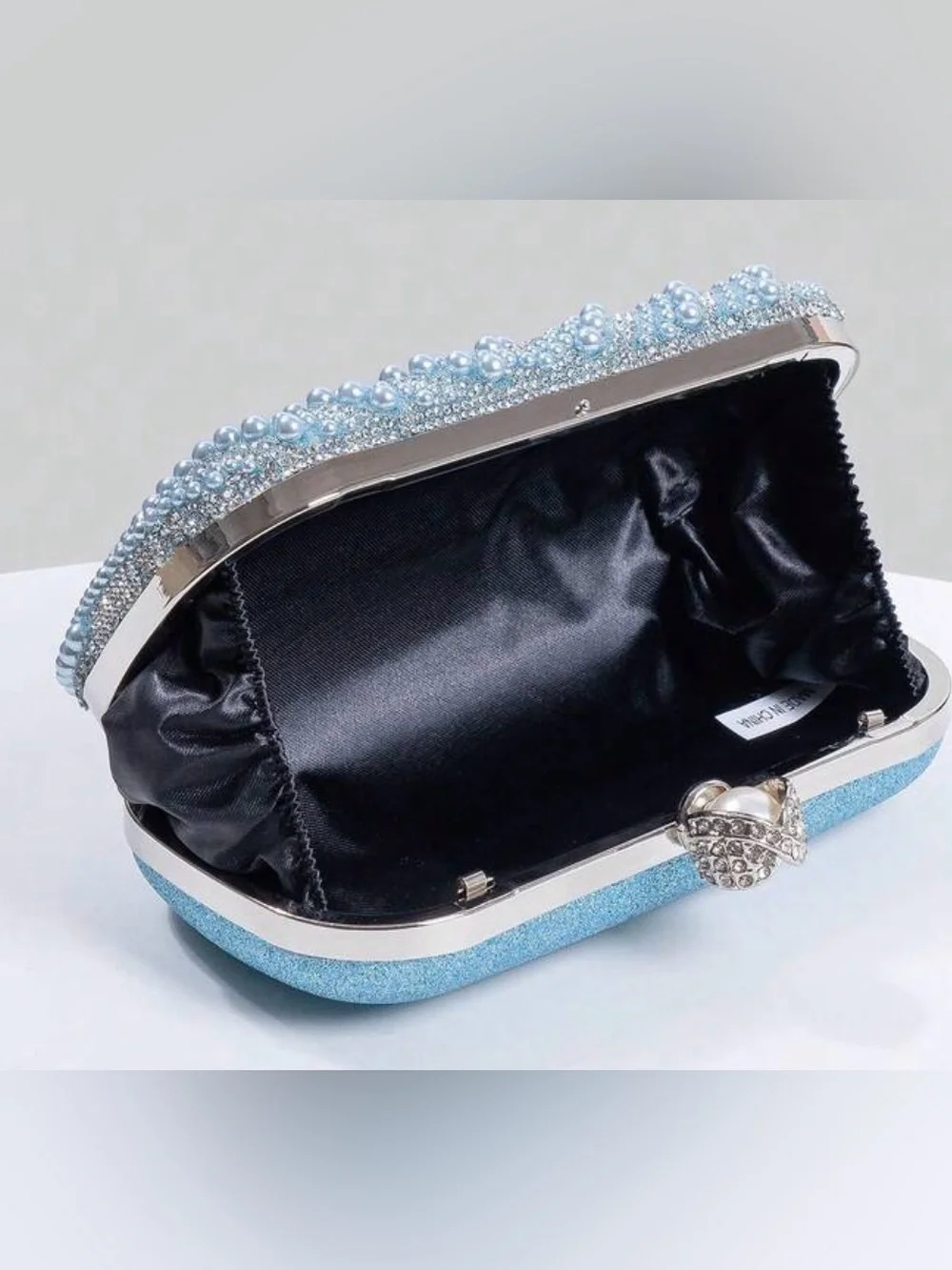 Pearl & Crystal Embellished Clutch - Blue